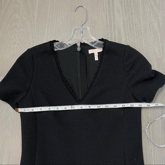 Rebecca Taylor Stretch Texture Scallop V-Neck Mini Drop Waist Ruffle Dress Black - Picture 15 of 16